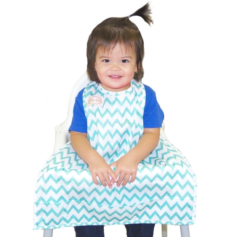 BIB-ON, Full-Coverage Bib and Apron Combination for Infant, Baby, Toddler Ages 0-4. (Teal Chevron) - Image 2
